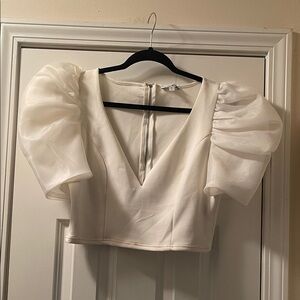 Fashion Nova White Puff Sleeve Blouse